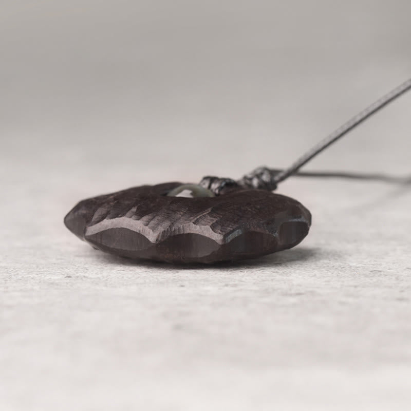 Buddha Stones Ebony Wood Obsidian Irregular Shape Peace Calm Necklace Pendant - image 3