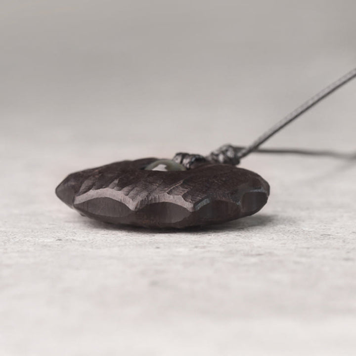 Buddha Stones Ebony Wood Obsidian Irregular Shape Peace Calm Necklace Pendant - image 3