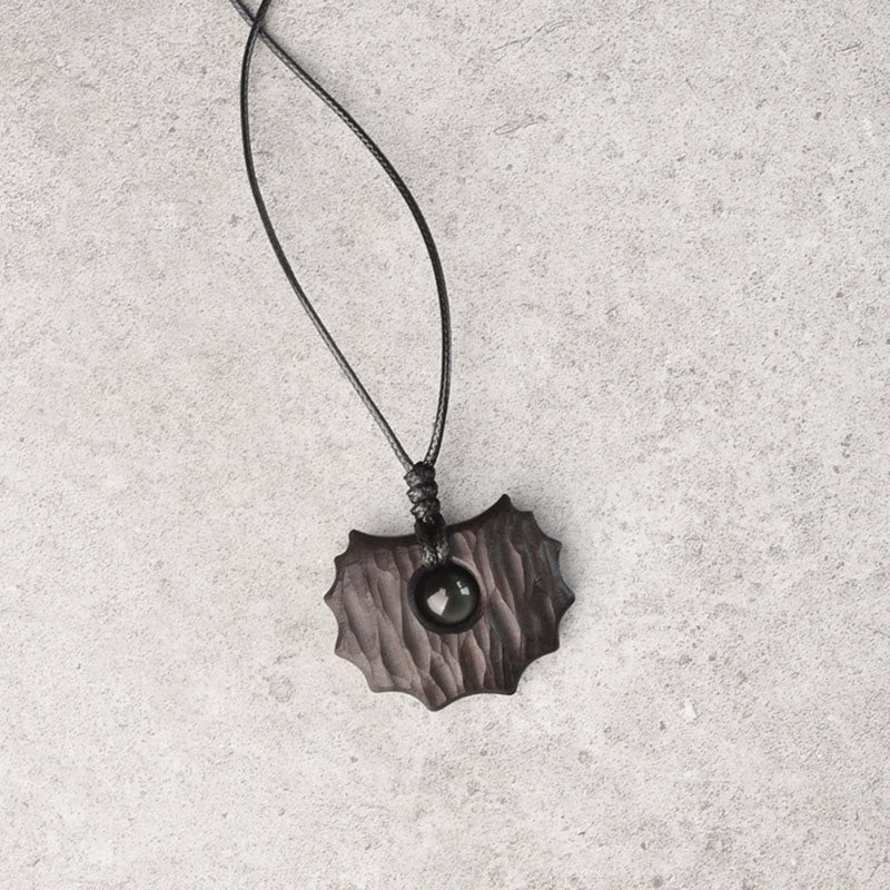 Buddha Stones Ebony Wood Obsidian Irregular Shape Peace Calm Necklace Pendant - image 1