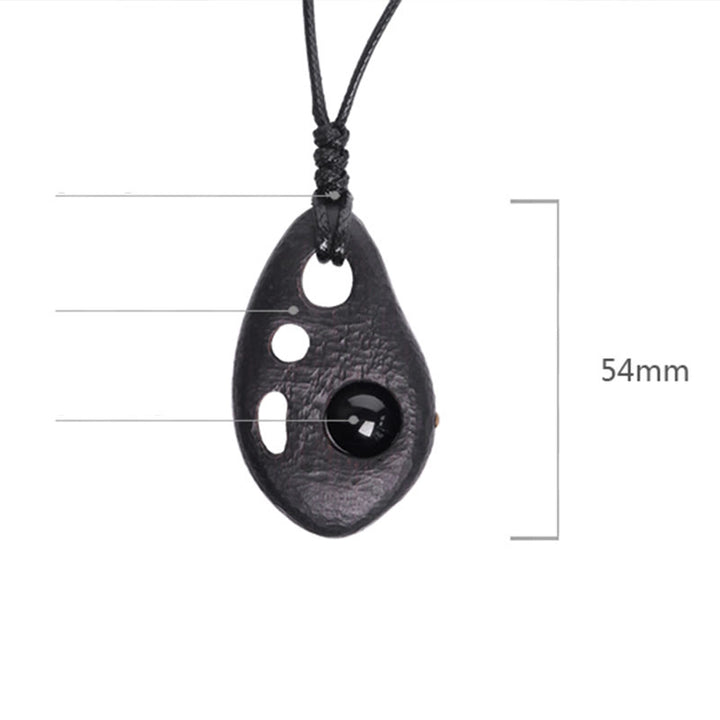 Buddha Stones Ebony Wood Hollow Inlaid Obsidian Peace Calm Necklace Pendant - image 4