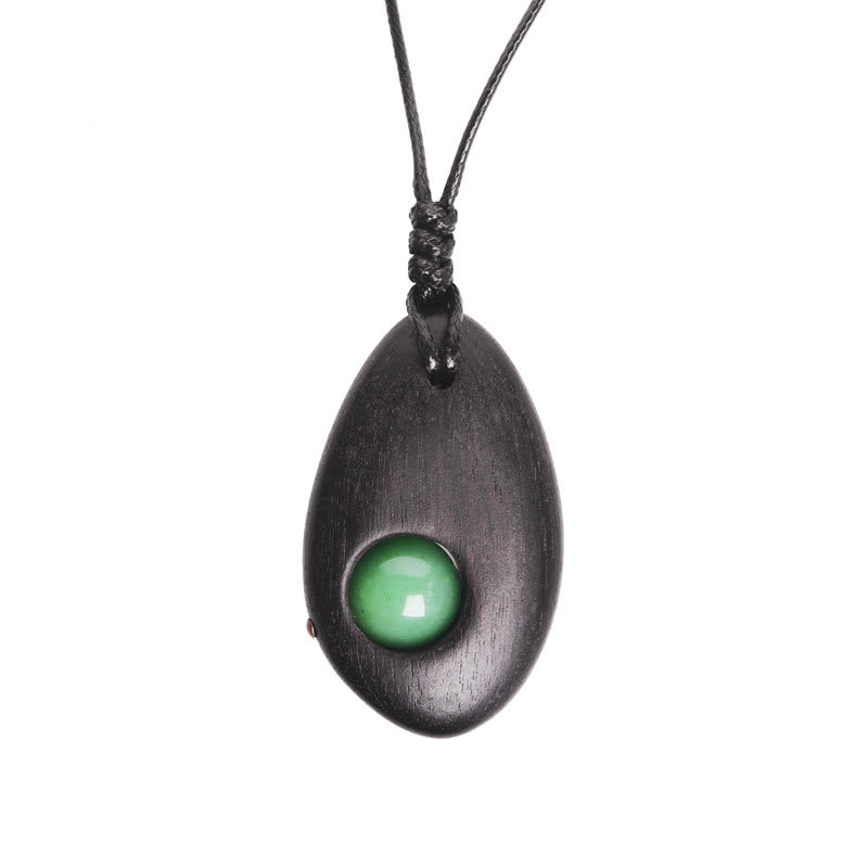 Buddha Stones Ebony Wood Green Aventurine Peace Calm Necklace Pendant - image 8
