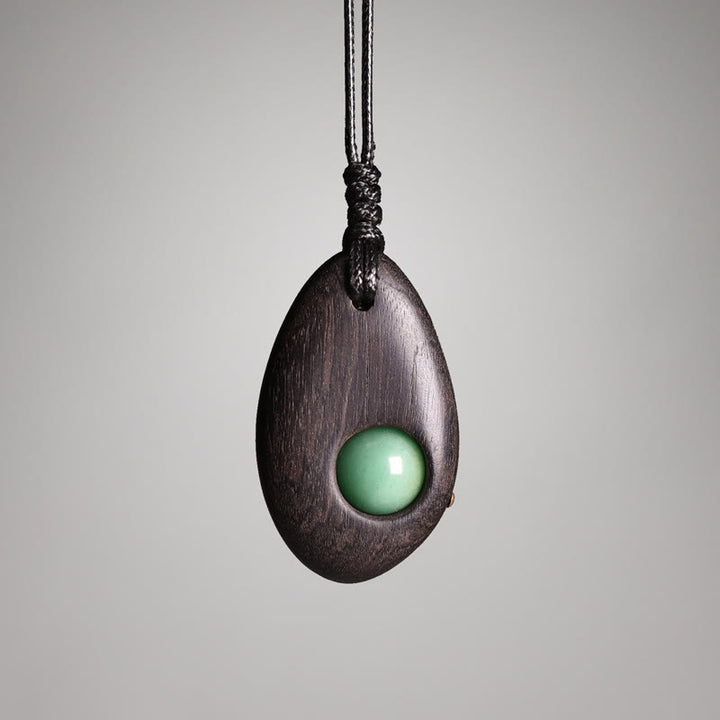 Buddha Stones Ebony Wood Green Aventurine Peace Calm Necklace Pendant - Ebony Wood Green Aventurine - image 0