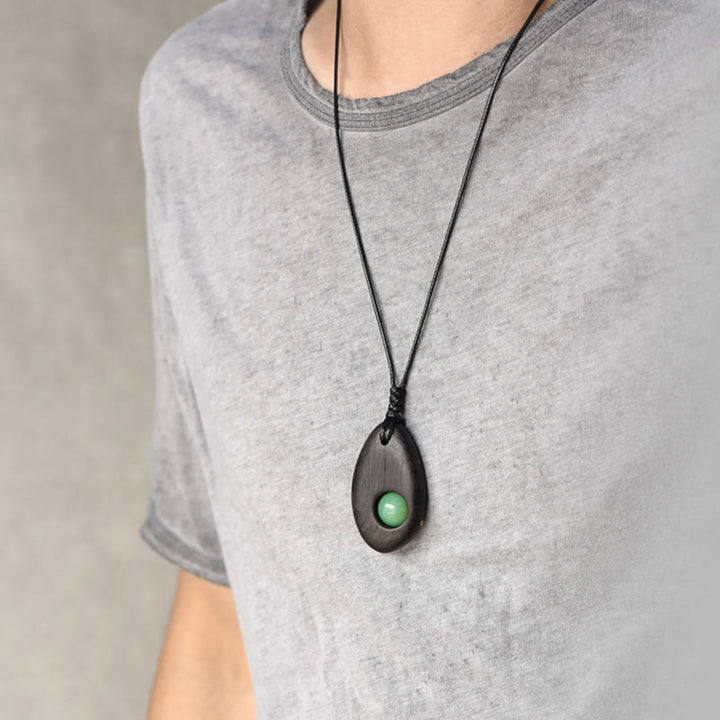Buddha Stones Ebony Wood Green Aventurine Peace Calm Necklace Pendant - image 9