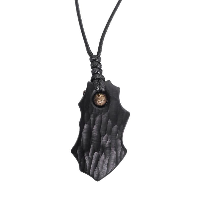 Buddha Stones Ebony Wood Irregular Shape Copper Bead Peace Calm Necklace Pendant - image 7