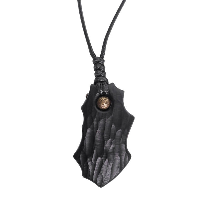 Buddha Stones Ebony Wood Irregular Shape Copper Bead Peace Calm Necklace Pendant - image 7
