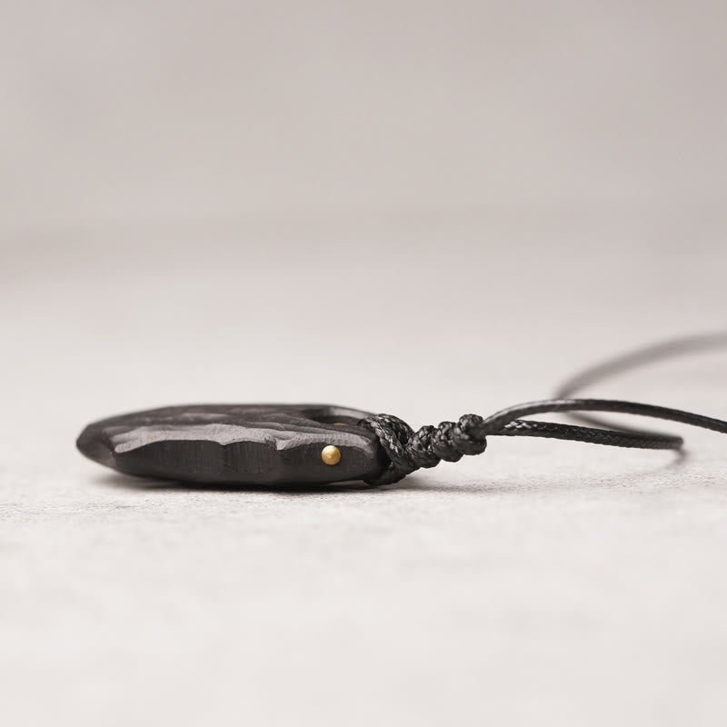 Buddha Stones Ebony Wood Irregular Shape Copper Bead Peace Calm Necklace Pendant - image 2