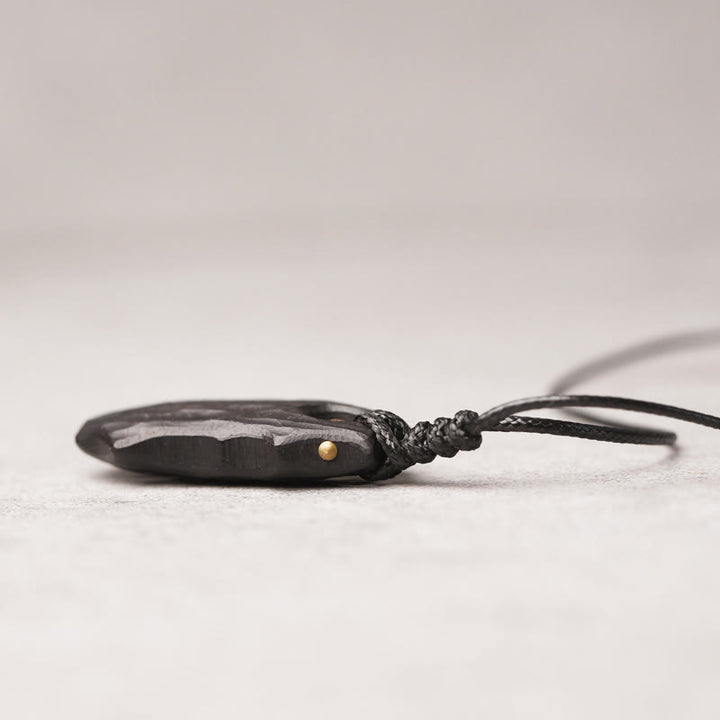 Buddha Stones Ebony Wood Irregular Shape Copper Bead Peace Calm Necklace Pendant - image 2