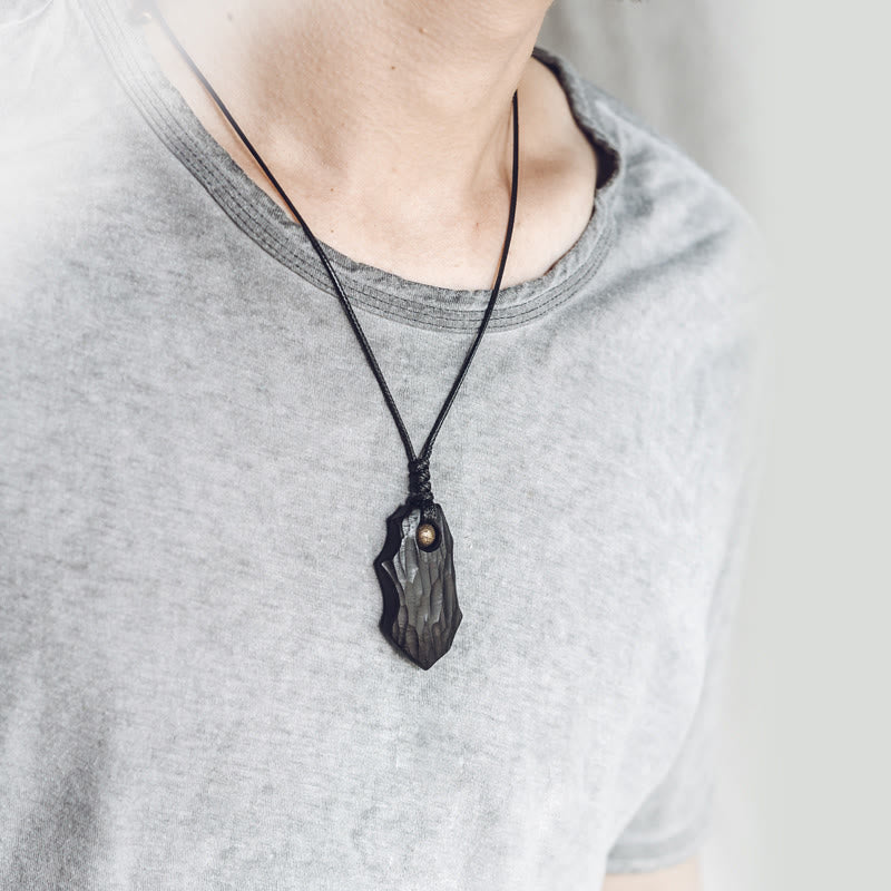 Buddha Stones Ebony Wood Irregular Shape Copper Bead Peace Calm Necklace Pendant - image 3