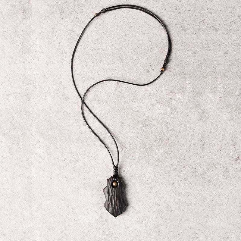 Buddha Stones Ebony Wood Irregular Shape Copper Bead Peace Calm Necklace Pendant - image 8