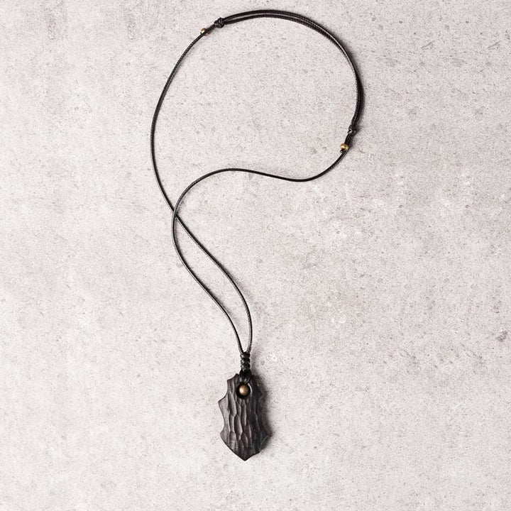 Buddha Stones Ebony Wood Irregular Shape Copper Bead Peace Calm Necklace Pendant - image 8