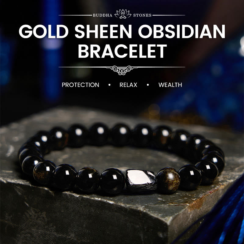 Buddha Stones "All the best for Luck and Confidence" Obsidian Bracelet Includes Gift Message Card - image 1