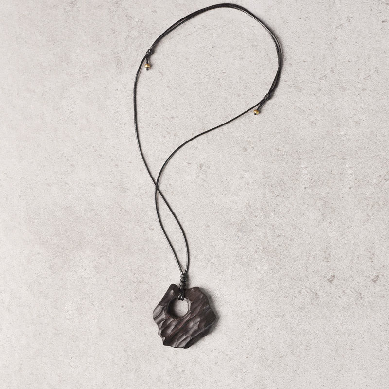 Buddha Stones Ebony Wood Hollow Irregular Shape Peace Balance Necklace Pendant - image 7