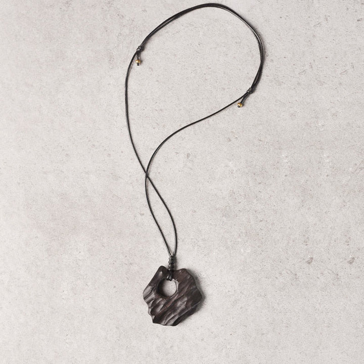 Buddha Stones Ebony Wood Hollow Irregular Shape Peace Balance Necklace Pendant - image 7
