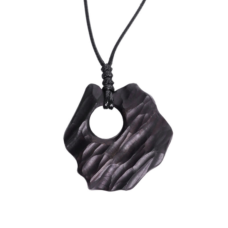 Buddha Stones Ebony Wood Hollow Irregular Shape Peace Balance Necklace Pendant - image 6