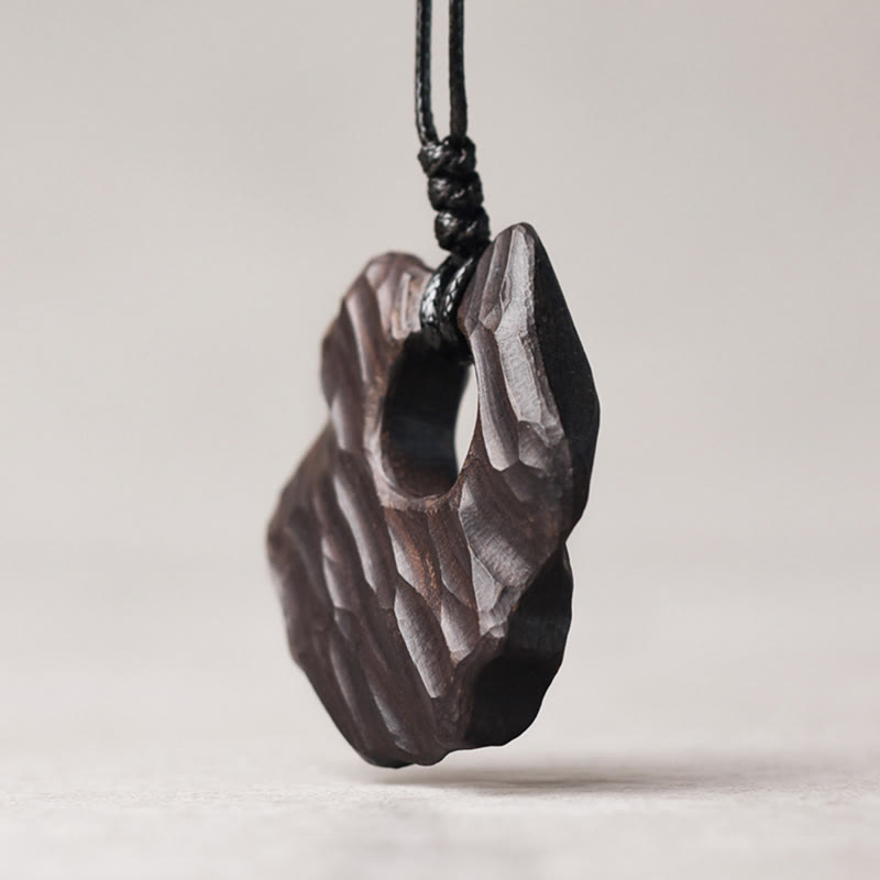 Buddha Stones Ebony Wood Hollow Irregular Shape Peace Balance Necklace Pendant - image 2