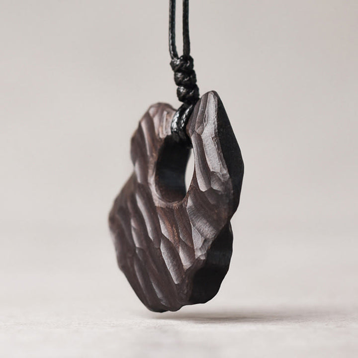 Buddha Stones Ebony Wood Hollow Irregular Shape Peace Balance Necklace Pendant - image 2