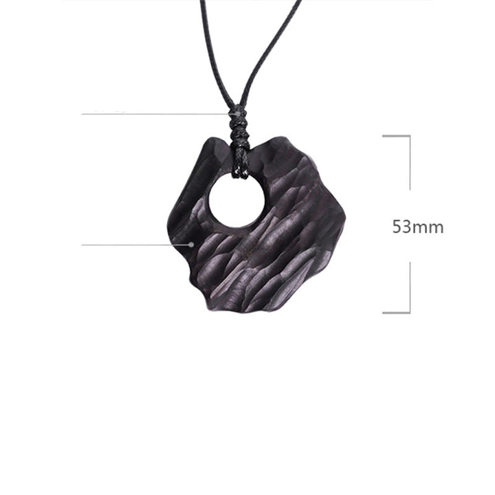 Buddha Stones Ebony Wood Hollow Irregular Shape Peace Balance Necklace Pendant - image 4