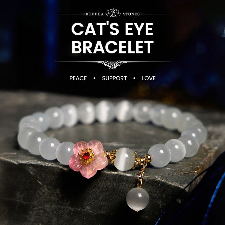 Buddha Stones Chrysoberyl Cat's Eye Pink Flowers Support Bracelet - Cat's Eye(Wrist Circumference: 14-17cm) - image 0