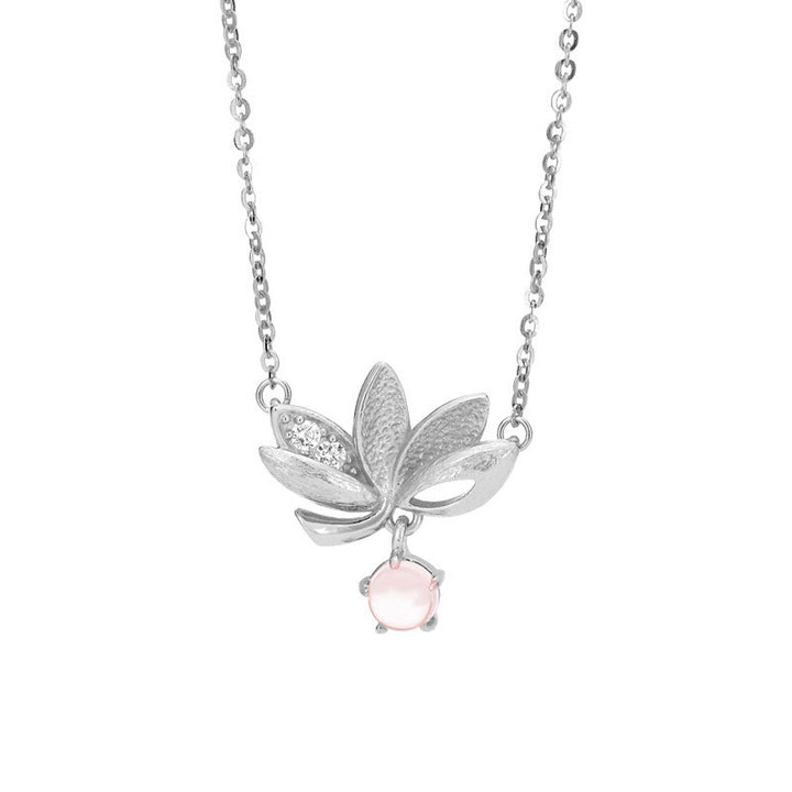 Buddha Stones 925 Sterling Silver Lotus Keep away evil spirits Necklace Pendant - 925 Sterling Silver White Gold Lotus - image 8