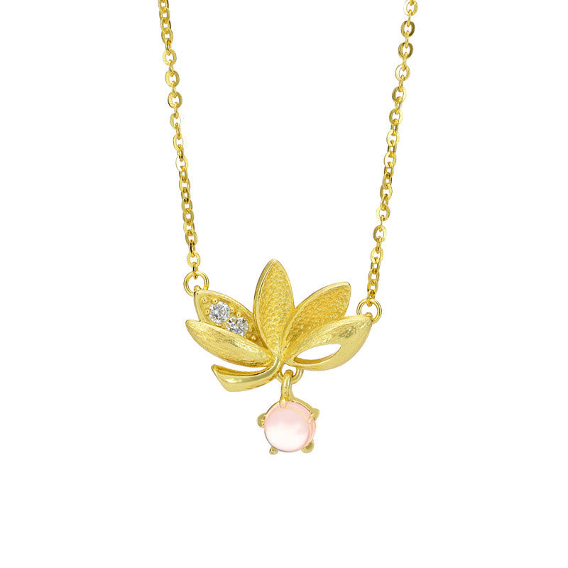 Buddha Stones 925 Sterling Silver Lotus Keep away evil spirits Necklace Pendant - 925 Sterling Silver 18K Gold Plated Lotus - image 1