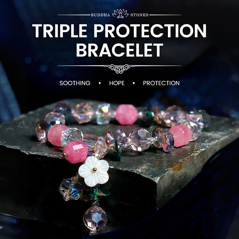 Buddha Stones Pink Crystal Green Crystal White Crystal Flower Warmth Bracelet - Pink Green White Crystal(Wrist Circumference: 14-16cm) - image 0