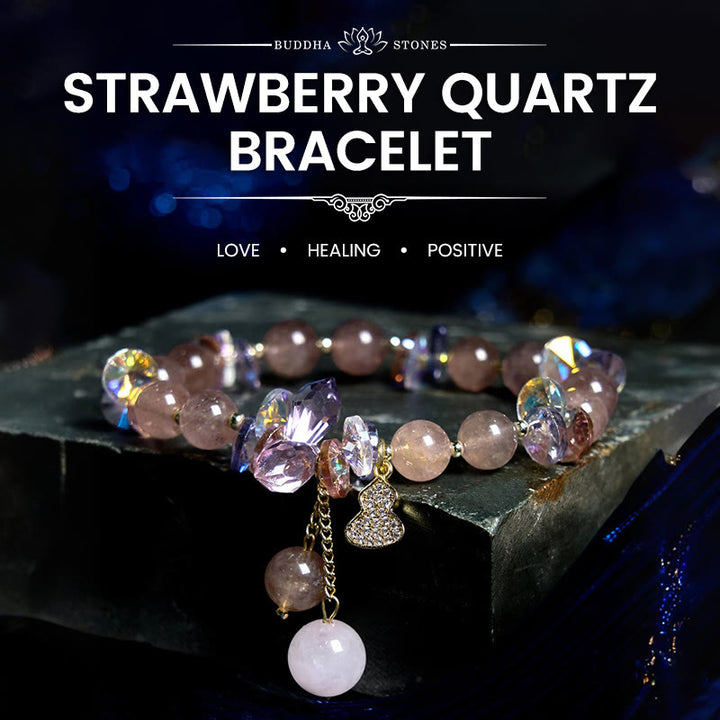 Buddha Stones Strawberry Quartz Crystal Gourd Positive Bracelet - Strawberry Quartz(Wrist Circumference: 14-16cm) - image 0