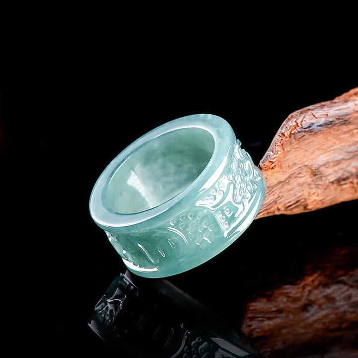 Buddha Stones Natural Jade Om Mani Padme Hum Carved Prosperity Ring - 21mm - image 0