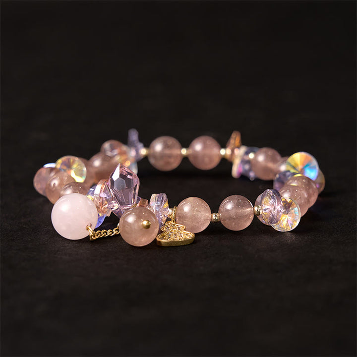 Buddha Stones Strawberry Quartz Crystal Gourd Positive Bracelet - image 2