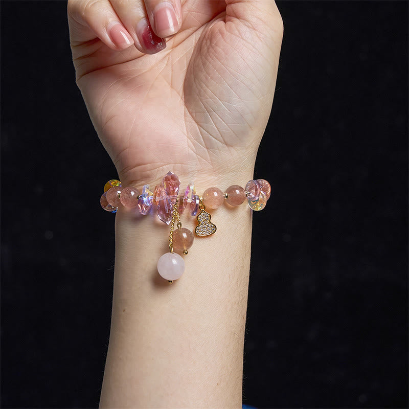 Buddha Stones Strawberry Quartz Crystal Gourd Positive Bracelet - image 4