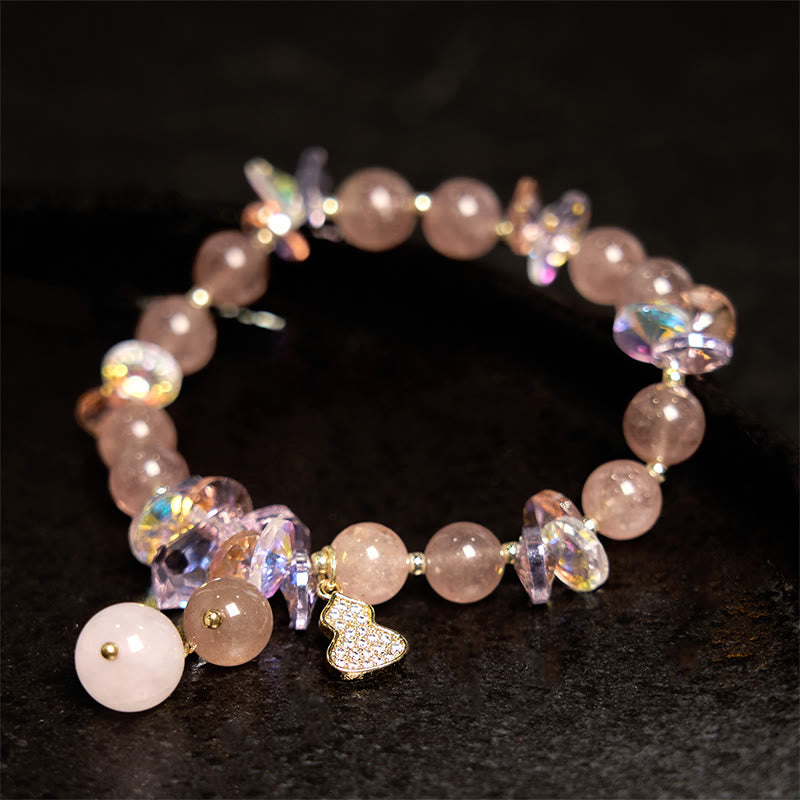 Buddha Stones Strawberry Quartz Crystal Gourd Positive Bracelet - image 6