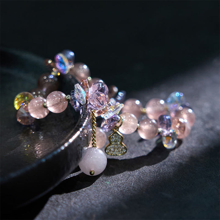 Buddha Stones Strawberry Quartz Crystal Gourd Positive Bracelet - image 10