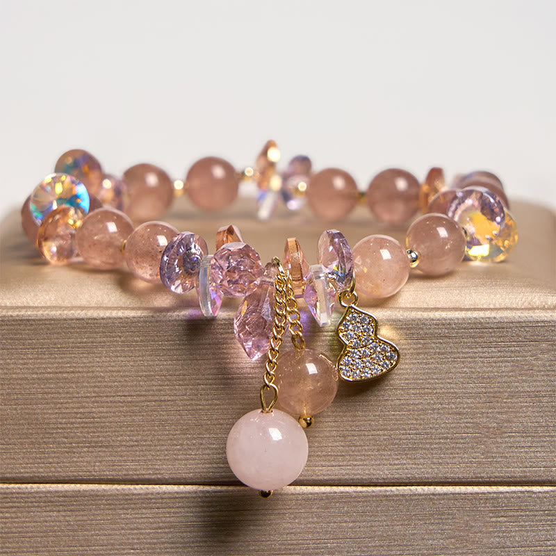 Buddha Stones Strawberry Quartz Crystal Gourd Positive Bracelet - image 2