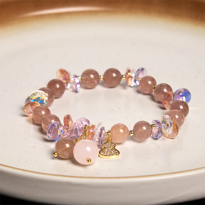 Buddha Stones Strawberry Quartz Crystal Gourd Positive Bracelet - image 8