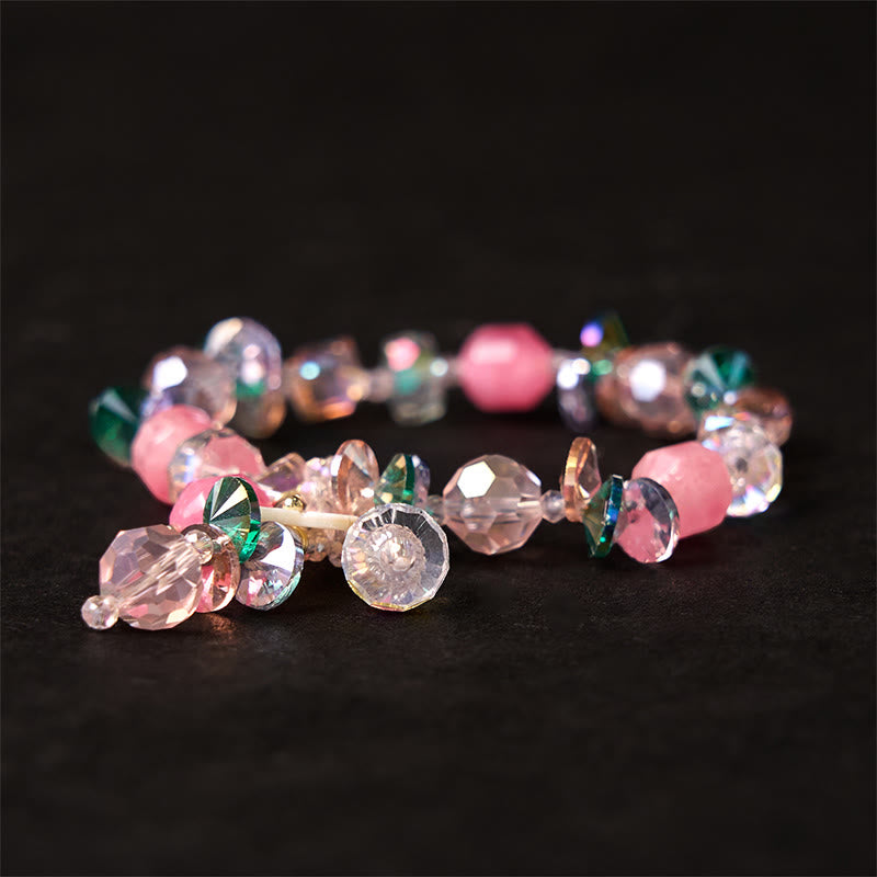 Buddha Stones Pink Crystal Green Crystal White Crystal Flower Warmth Bracelet - image 12