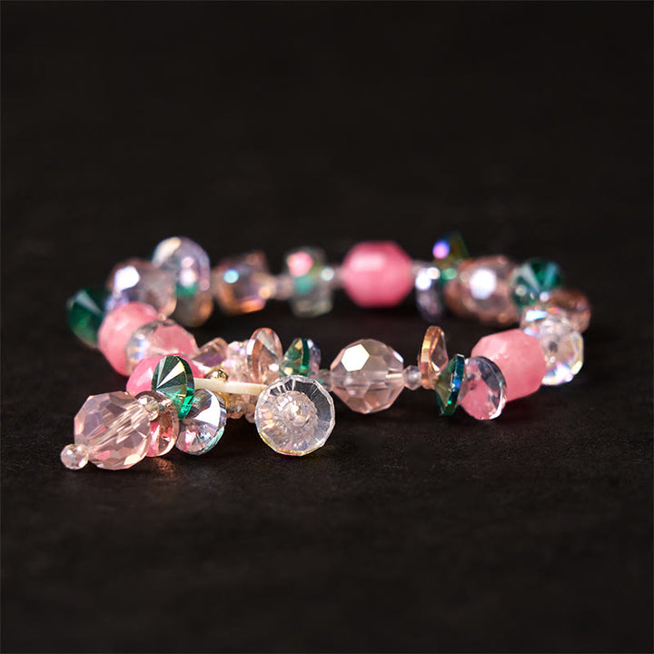 Buddha Stones Pink Crystal Green Crystal White Crystal Flower Warmth Bracelet - image 12