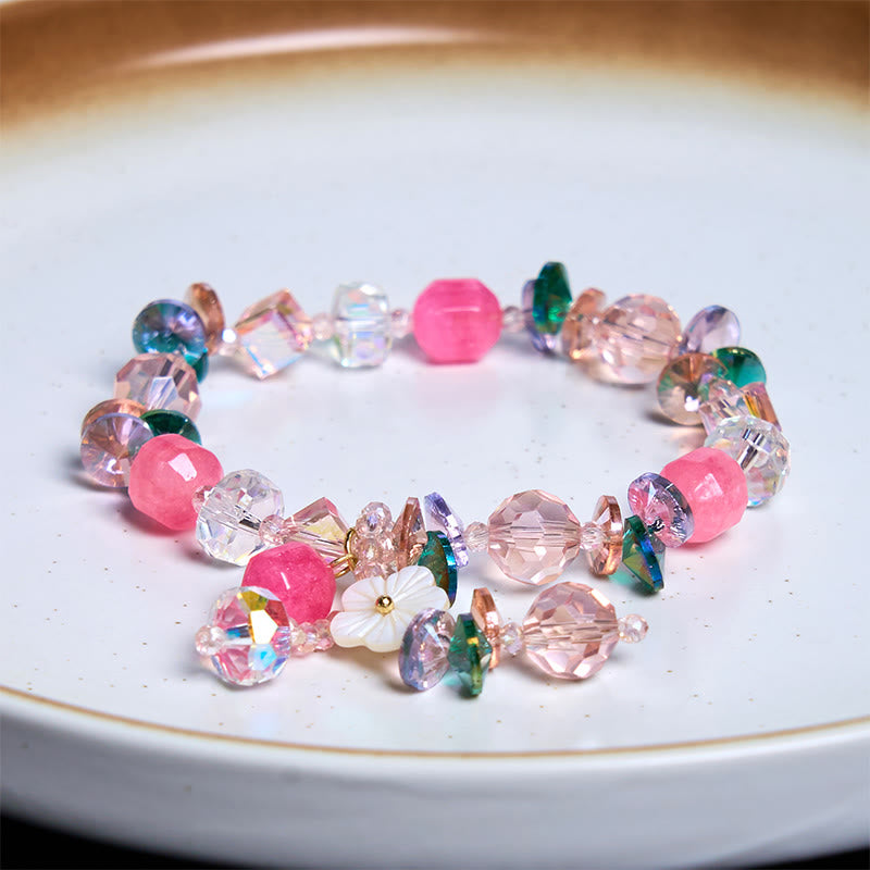 Buddha Stones Pink Crystal Green Crystal White Crystal Flower Warmth Bracelet - image 11