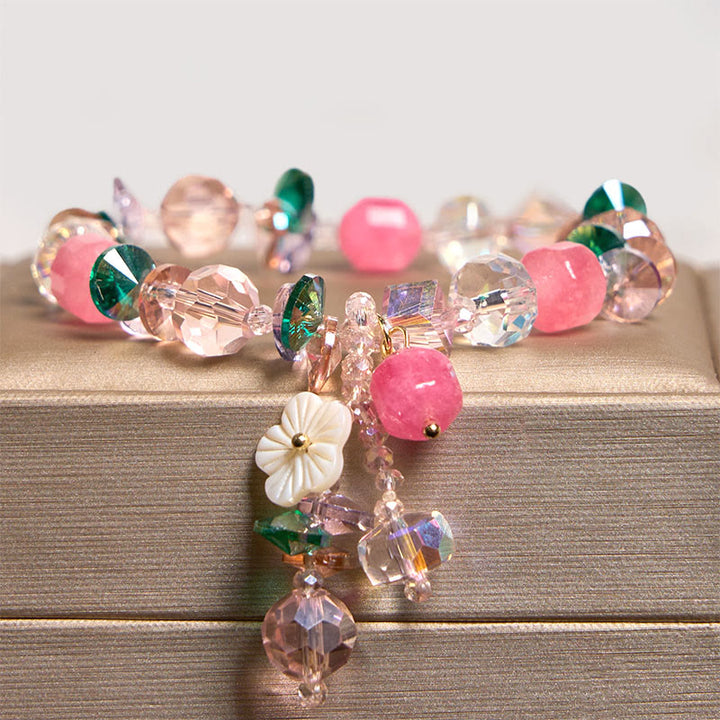 Buddha Stones Pink Crystal Green Crystal White Crystal Flower Warmth Bracelet - image 10