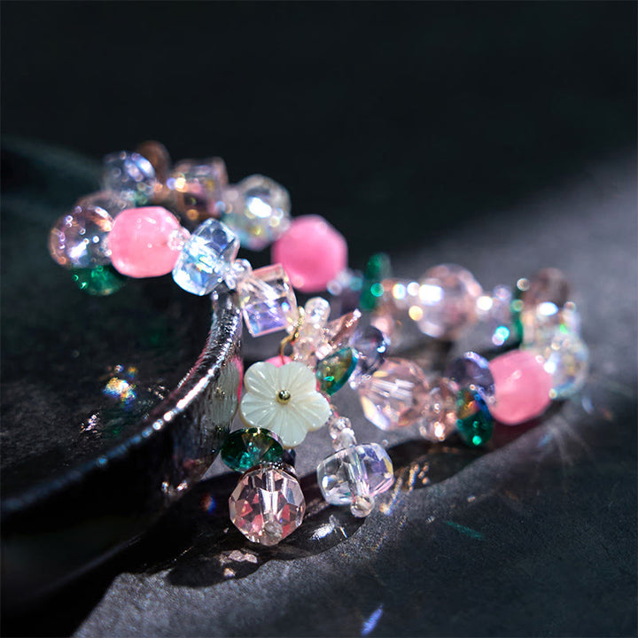 Buddha Stones Pink Crystal Green Crystal White Crystal Flower Warmth Bracelet - image 9