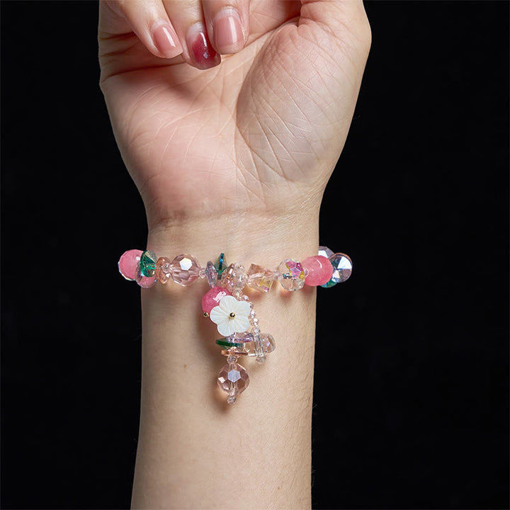 Buddha Stones Pink Crystal Green Crystal White Crystal Flower Warmth Bracelet - image 11