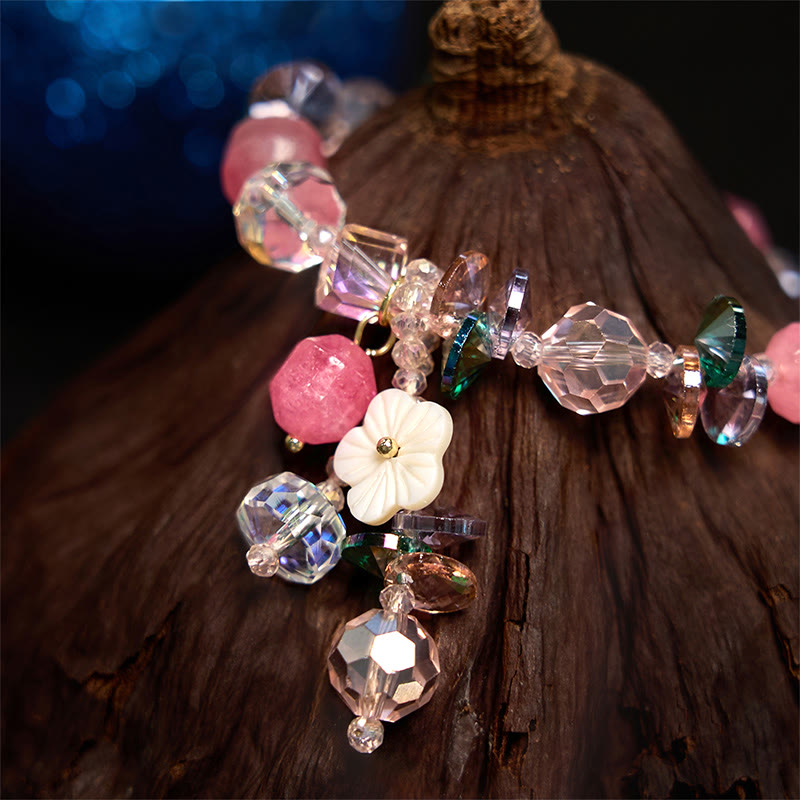 Buddha Stones Pink Crystal Green Crystal White Crystal Flower Warmth Bracelet - image 13