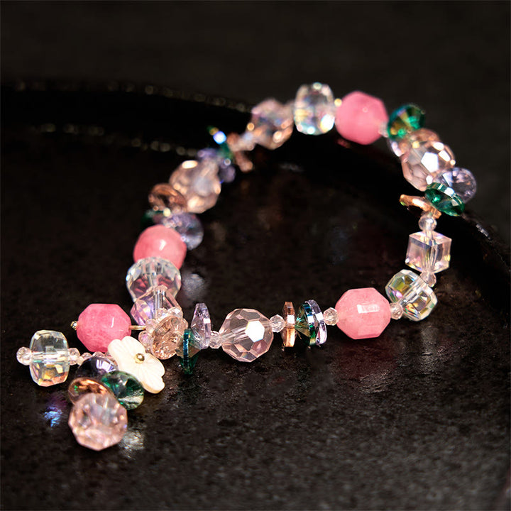 Buddha Stones Pink Crystal Green Crystal White Crystal Flower Warmth Bracelet - image 8