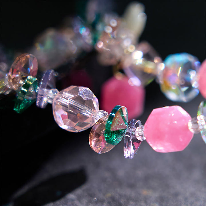 Buddha Stones Pink Crystal Green Crystal White Crystal Flower Warmth Bracelet - image 3