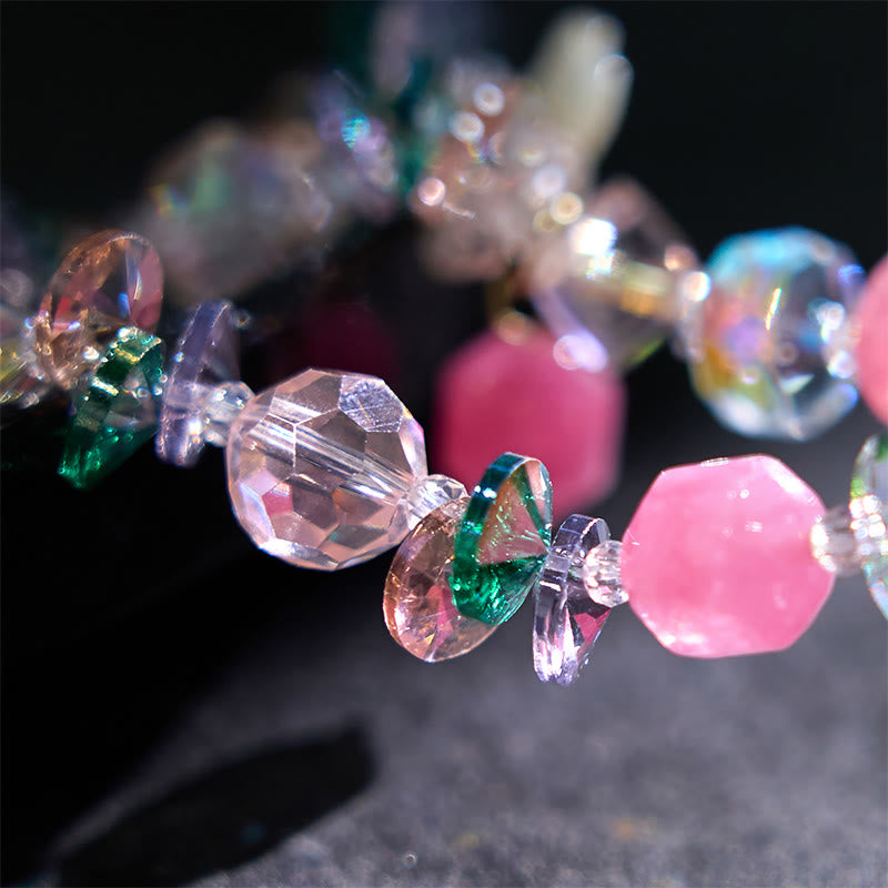 Buddha Stones Pink Crystal Green Crystal White Crystal Flower Warmth Bracelet - image 10