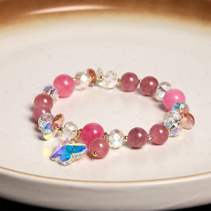 Buddha Stones Strawberry Quartz White Crystal Pink Crystal Butterfly Love Bracelet - image 13