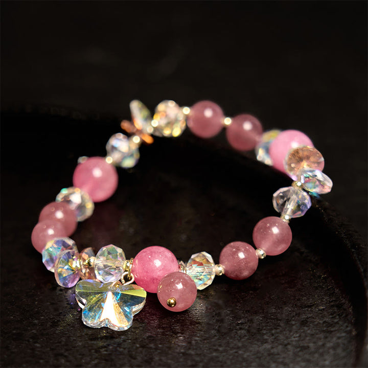 Buddha Stones Strawberry Quartz White Crystal Pink Crystal Butterfly Love Bracelet - image 9