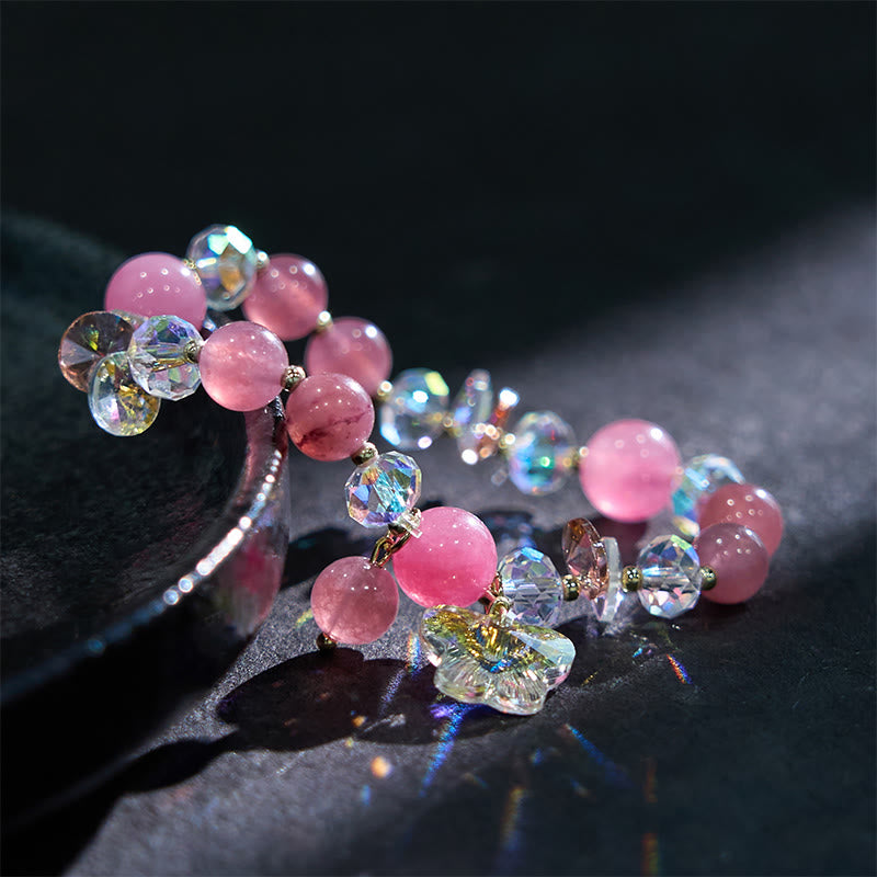 Buddha Stones Strawberry Quartz White Crystal Pink Crystal Butterfly Love Bracelet - image 3