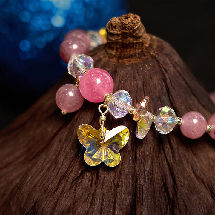 Buddha Stones Strawberry Quartz White Crystal Pink Crystal Butterfly Love Bracelet - image 10