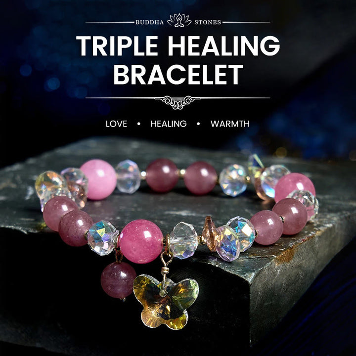 Buddha Stones Strawberry Quartz White Crystal Pink Crystal Butterfly Love Bracelet - Strawberry Quartz(Wrist Circumference: 14-16cm) - image 0