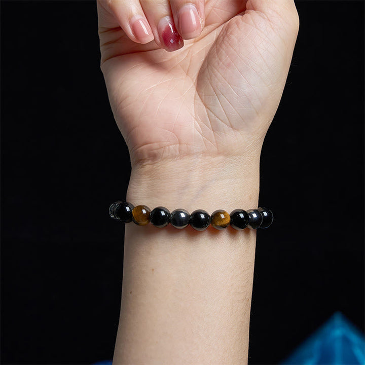 Buddha Stones Natural Tiger's Eye Obsidian Hematite Positive Powerful Bracelet - image 4