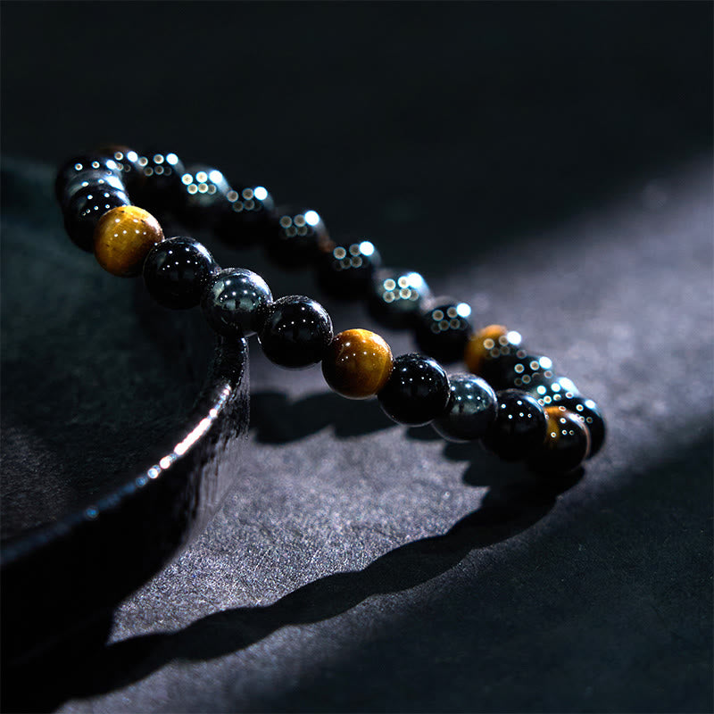 Buddha Stones Natural Tiger's Eye Obsidian Hematite Positive Powerful Bracelet - image 1